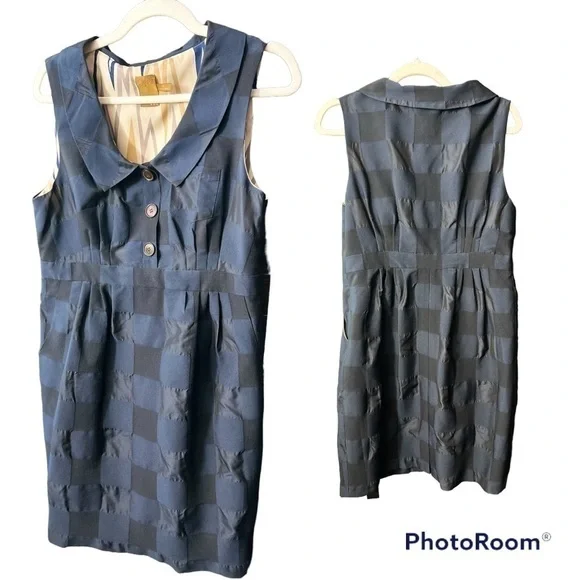 ALI Ro Navy Checkered Scoop neck Sleeveless Sheath dress Size 10 NWOT - Picture 1 of 8